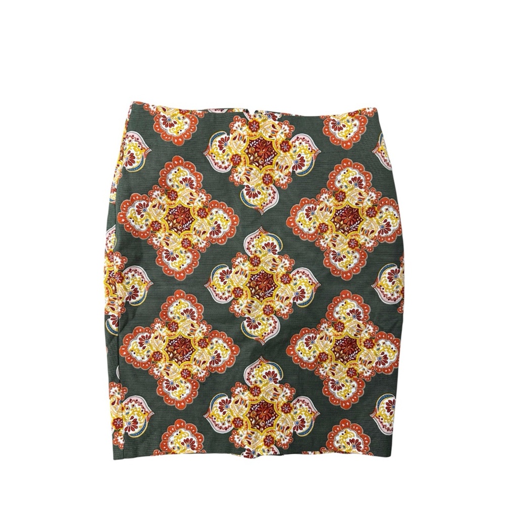 LOFT Green Multicolor Floral Tile Pencil Skirt